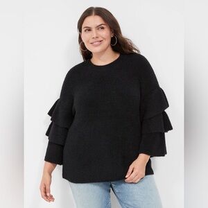 2023 Lane Bryant Tiered 3/4-Sleeve Sweater, black, women’s plus size 18/20